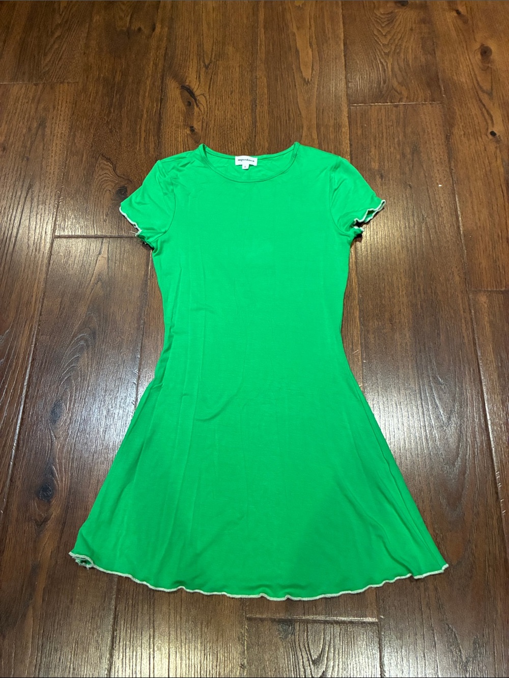 superdown Bright Green Short Sleeve Flared Dress with Lettuce Hem